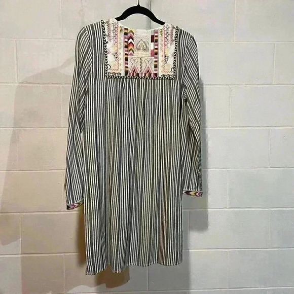 Philosophy Republic Womens Tunic Dress MEDIUM Embroidered Tassel Stripe Bohemian - Picture 6 of 9